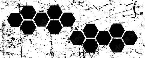 Honeycomb polygon photo collage. Black hexagon frames, design element template for album, photo collection, montage, overlay, clipping mask.