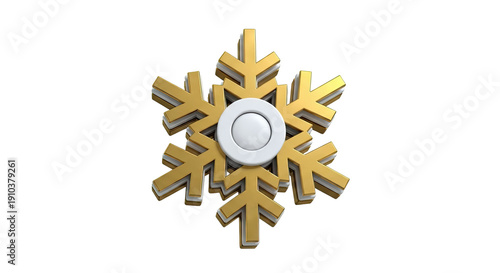 3D Gold Snowflake with White Center on White Background