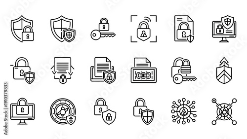 Collection of Security Icons Representing Digital Protection and Data Safety.