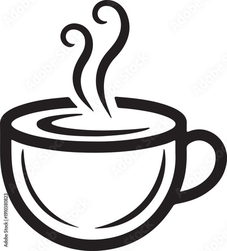 Simple black and white steaming coffee cup icon