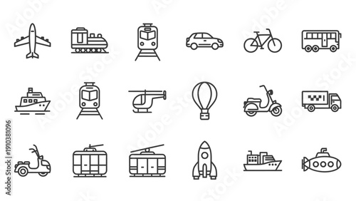 Collection of Transportation Icons Vector Art.