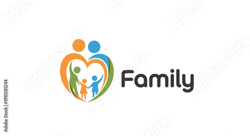 Vibrant abstract family heart logo design symbolizing love, care, and unity, ideal for community, social support, and relationship concepts