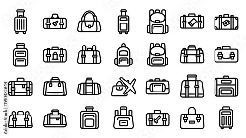 Collection of various travel bags and luggage icons.