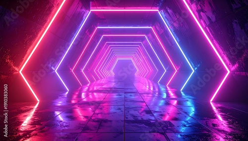 Neon Hexagon Tunnel - A Futuristic Journey Through Light and Space.