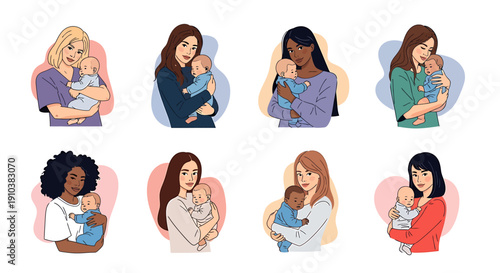 Diverse Mothers Holding Their Babies in Tender Embrace - A Collection of Warm Family Moments