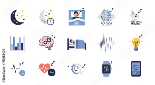 Collection of sleep and brain health icons and graphics.