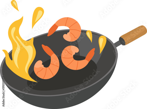 Wok Cooking Food Illustration