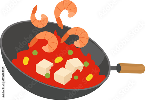 Wok Cooking Food Illustration