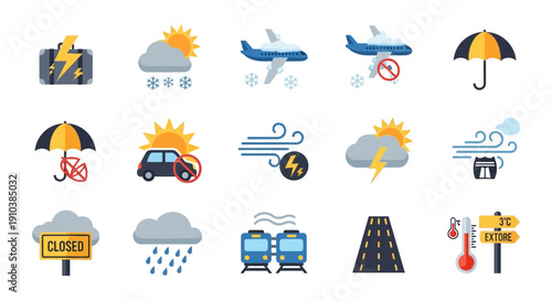 Collection of weather forecast icons and symbols.