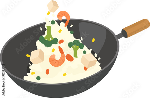 Wok Cooking Food Illustration