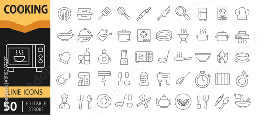 Modern Cooking Line Icons Set – Kitchen Outline Symbols Collection Vector, Household Appliances Line Icons Set – Washer, Dishwasher, Kitchen and Home Equipment Vector