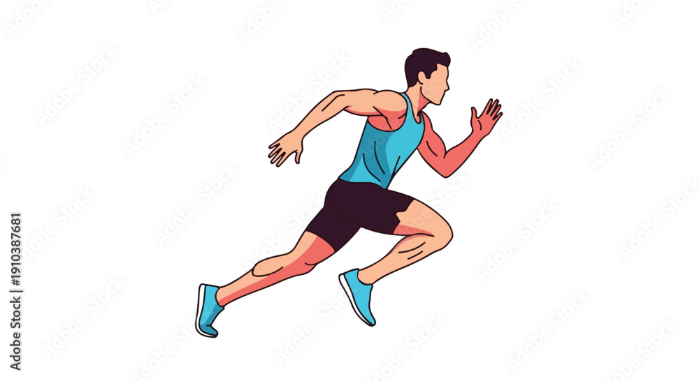 Fototapeta premium Illustration of a man running in athletic wear with a dynamic pose against a white background.