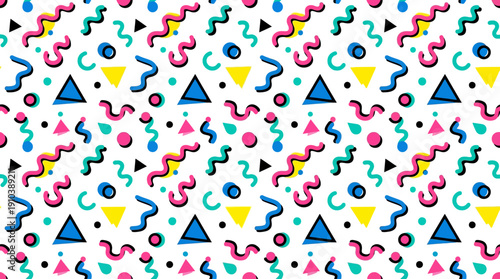 Vibrant retro abstract geometric pattern with playful shapes, a seamless graphic background for contemporary design projects