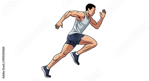 Illustration of a muscular man running in athletic wear against a white background.