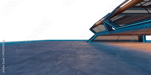 Wallpaper Mural 3d render futuristic concrete floor and glowing neon lights at night Torontodigital.ca