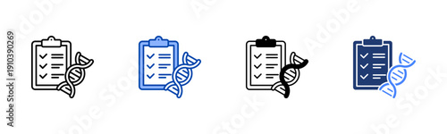Genetic Testing  Solid color and black line drawing vector illustration set