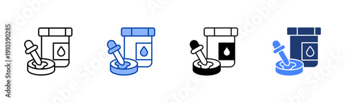 Urine Analysis  Solid color and black line drawing vector illustration set