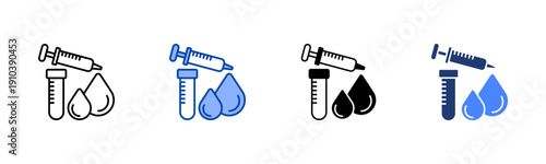 Blood Test  Solid color and black line drawing vector illustration set