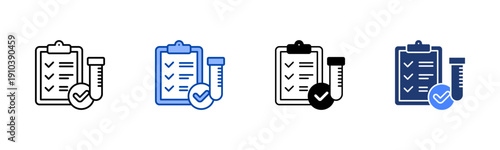 Clinical Testing  Solid color and black line drawing vector illustration set