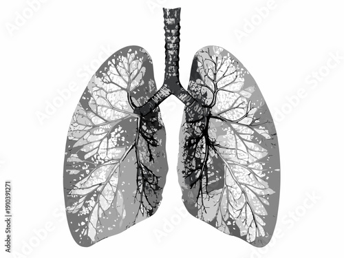 Anatomical illustration of human lungs with branching tree like structures