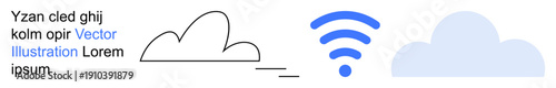 Data storage, wireless communication, cloud computing, internet accessibility, online data sharing, digital platforms. Simple cloud and wireless icon in graphic ion. Cloud computing and wireless
