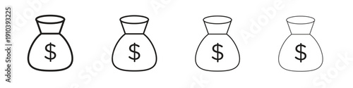 Money bag icon, thin line symbols. eps 10 vector