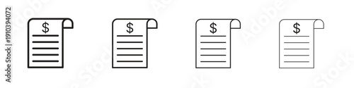 Payment receipt icon, thin line symbols. eps 10 vector