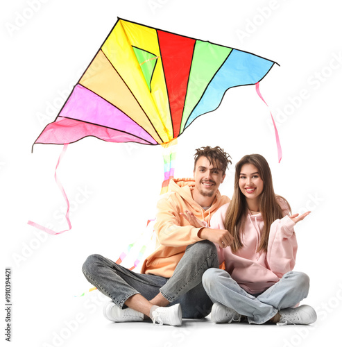 Happy young couple with col...