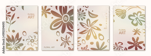 Brochure flyer design, drawing flowers, vector background, floral art, set vertical a4 format