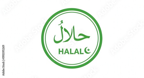 Green circular Halal certification logo with Arabic script and English text on a white background, symbolizing permissible food and products.