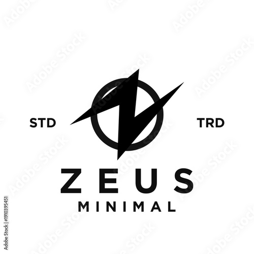 Zeus Minimal Logo Design with Stylized Lightning Bolt Symbol and Circle Outline