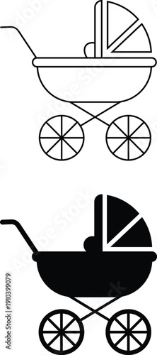 Baby Carriage Icons—Outline and Solid Stroller Symbols