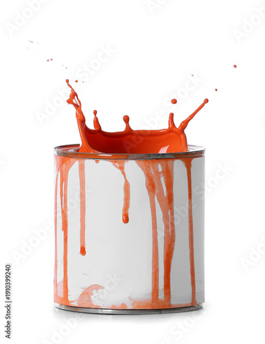 Can of orange paint with sp...