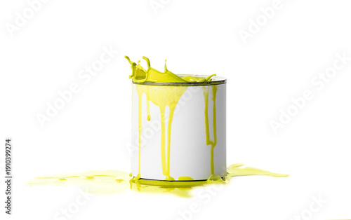 Can of yellow paint with sp...