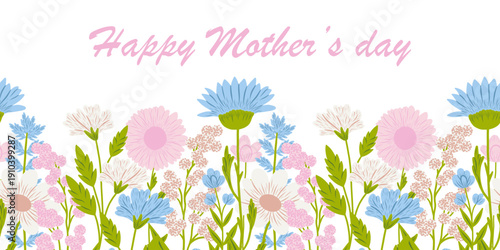 Mother's Day greeting card design with hand-drawn flowers. Mother's Day design template for banners, posters, covers, and social media.