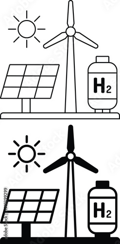Renewable Energy Sources: Solar Panel, Wind Turbine, and Hydrogen Storage; Clean Energy: Solar Panel, Wind Turbine, Hydrogen, H2, Storage, Fuel Cell.