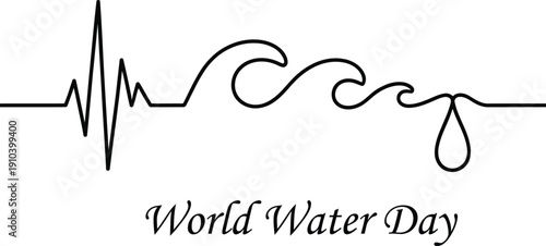 World Water Day awareness campaign logo design  water wave and heartbeat line art