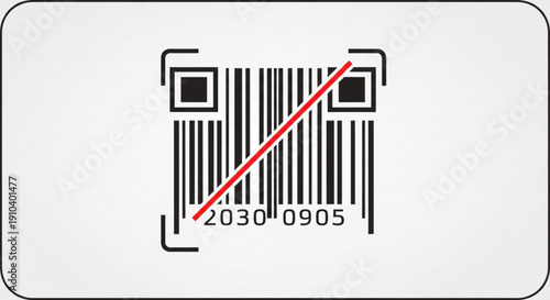Barcode with red diagonal line through it on white background