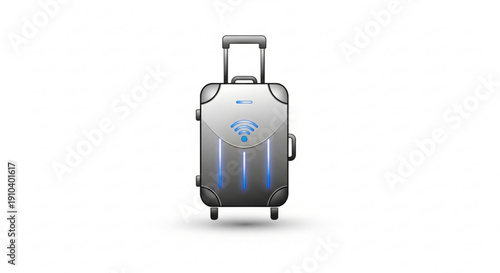 Smart luggage with blue accents and wi fi symbol on a white background modern travel technology