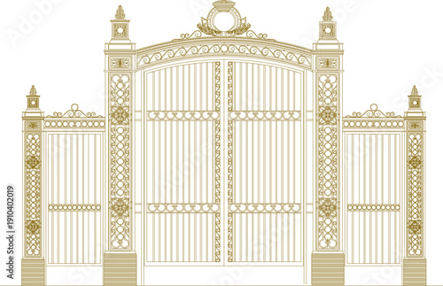 Vector illustration of a silhouette of a classic vintage iron fence design for a gate door