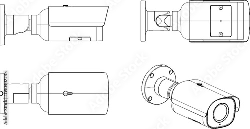 Vector sketch illustration of a silhouette of a CCTV camera design for a home security system