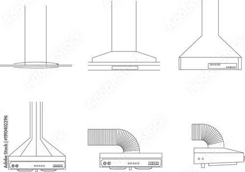 Vector sketch illustration of silhouette design of kitchen smoke exhaust hanger for cooking equipment accessories in the kitchen