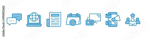 Public relations banner web icon vector illustration concept with icon and symbol of communication, internet, journal, events, radio, tv, social media and customer