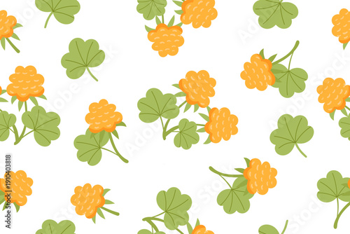 Cloudberry seamless pattern. Berries isolated on white background. Vector flat template.