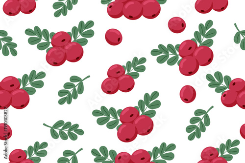Cranberry seamless pattern. Berries isolated on white background. Vector flat template.