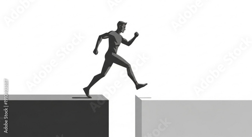 Confident Person Stepping Across Gap Opportunity and Risk Flat Vector Illustration