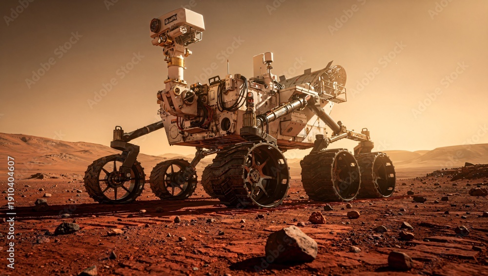 Fototapeta premium Advanced Mars Rover Research Concept Scene 3D Rendering