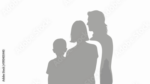 Family silhouette with parents and child standing together, representing unity. This family silhouette shows strong emotional bonds, depicting protection and love.