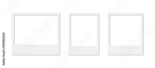 Empty white photo frame. Set realistic photo card frame mockup, vector illustration 