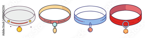 Set of colorful minimalist choker necklaces with pendants vector icons isolated on white background